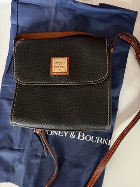 Dooney & Bourke Black Pebbled Leather Crossbody with Brown Trim and Strap